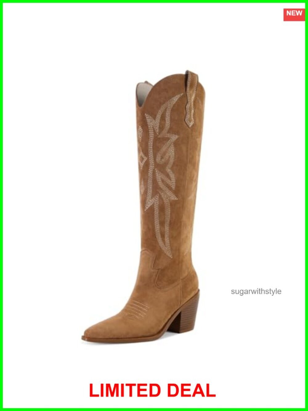 SOVANYOU Cowgirl Boots Knee High Faux Leather Embroidered Western Boots
